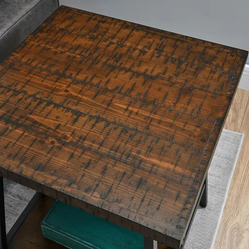 Vista 4 de Mid-Century Morden - Mesa auxiliar con almacenamiento, mesa auxiliar vintage de granja para sala de estar, mesa de noche rústica industrial