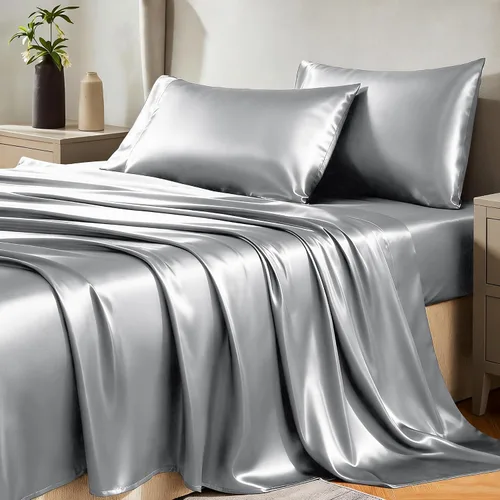 Vista 29 de Juego de sábanas de satén CozyLux de microfibra sedosa con bolsillo profundo, sábana bajera plana y fundas de almohada, suave y suave