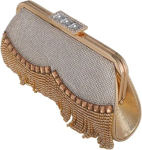 Vista 6 de Bolsos de embrague de oro para las mujeres bolsos de noche diamantes de imitación borla lujoso pequeño bolso de Crossbody