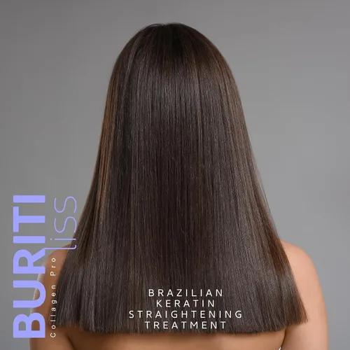 Vista 6 de Kit de tratamiento de alisado de queratina brasileña 2fl.oz Buriti Liss Collagen Pro para todo tipo de cabello
