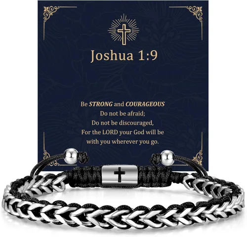 Vista 10 de Pulsera de eslabones trenzados de cuerda y cadena para hombre: hecha a mano para hombre, de acero inoxidable, metal, no se deslustra, impermeable
