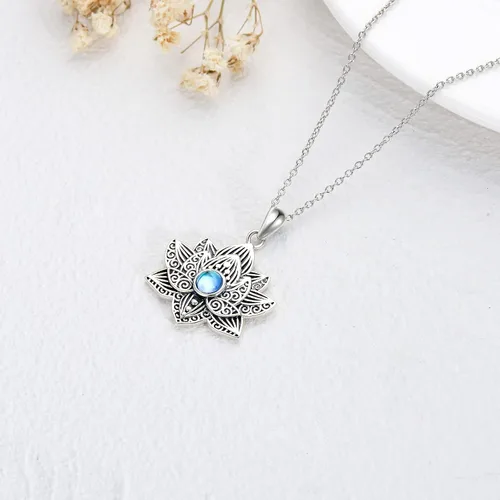 Vista 3 de YAFEINI Buddha Lotus Necklace Sterling Silver Moonstone Lotus Flower Pendant Yoga Spiritual Jewelry Gifts for Women