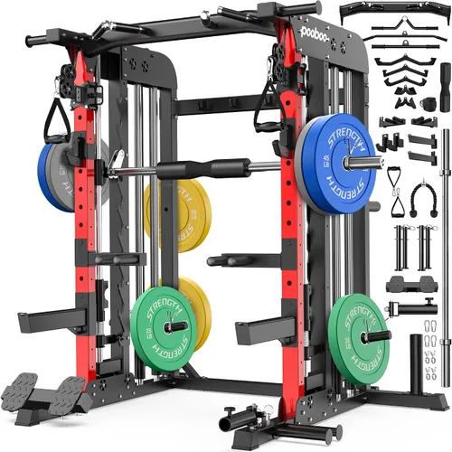 Vista 18 de pooboo Máquina Smith Power Cage con sistema de cable para sentadillas