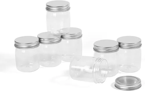 Vista 5 de Tarros de plástico reutilizables con tapa hermética plateada, tarros transparentes de 8 onzas para alimentos secos, café, sin BPA