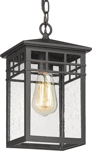 Vista 8 de Farol colgante para exteriores para porche delantero, 10 pulgadas, grande, negro, lámpara colgante con pantalla de vidrio sembrado para patio