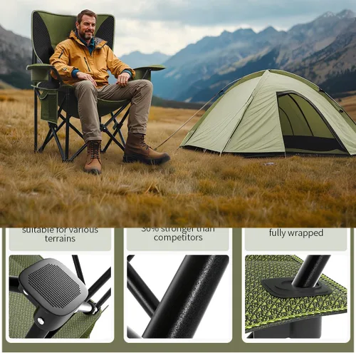 Vista 3 de Silla plegable resistente de capacidad de 500 libras, sillas de campamento de gran tamaño con soporte para tazas, bolsa enfriadora y bolsa