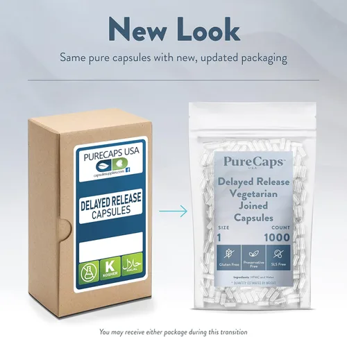 Vista 5 de PureCaps USA - Cápsulas de píldoras veganas vegetarianas vacías tamaño 1 1,000 pastillas unidas Blanco Certificado sin OMG SLS, gluten, sin