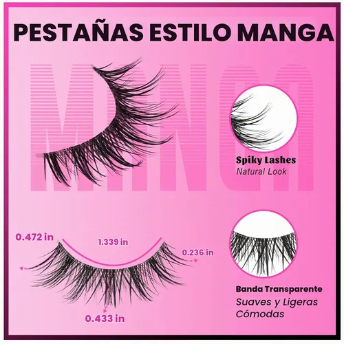 Vista 4 de Veleasha Pestañas postizas de manga puntiagudas, 100% hechas a mano, aspecto natural, pestañas postizas ligeras con banda transparente suave