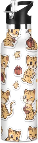 Vista 15 de Art Exotic Shorthair Cats Pink Double Wall Vacuum Insulated Bottles Water Bottles With Straws Leak-proof BPA-Free Leak Proof for Gym Sports