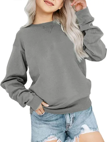 Vista 8 de Bingerlily Sudadera casual de manga larga para niñas, cuello redondo, linda sudadera holgada, tops Negro