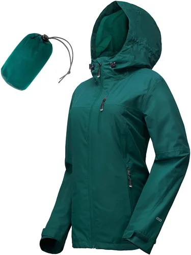 Vista 10 de Chaqueta impermeable plegable para mujer 33,000ft, ligera, impermeable, con capucha, para ciclismo y bicicleta, cortavientos Tono aguamarina