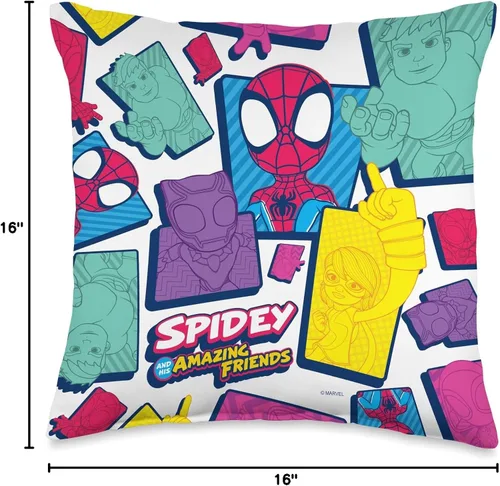 Vista 4 de Marvel Amazing Friends Spidey Team - Almohada de 16.0 x 16.0 in, multicolor