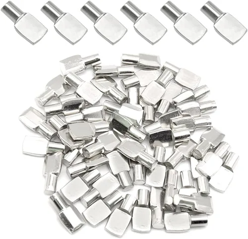 Vista 7 de 100 clavijas de estante de 0.197 x 0.709 in, clavijas de soporte de estante de metal, clavijas de estante de gabinete para estantes, muebles