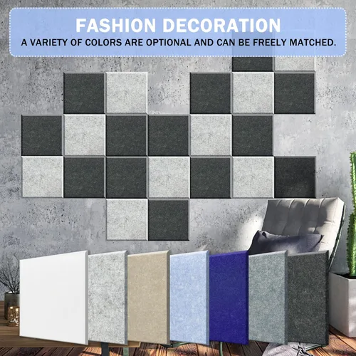 Vista 6 de SHJADE 12 piezas de paneles acústicos cuadrados autoadhesivos, panel acústico de alta densidad de 12 x 12 x 0.4 pulgadas, elegante acolchado Blanco