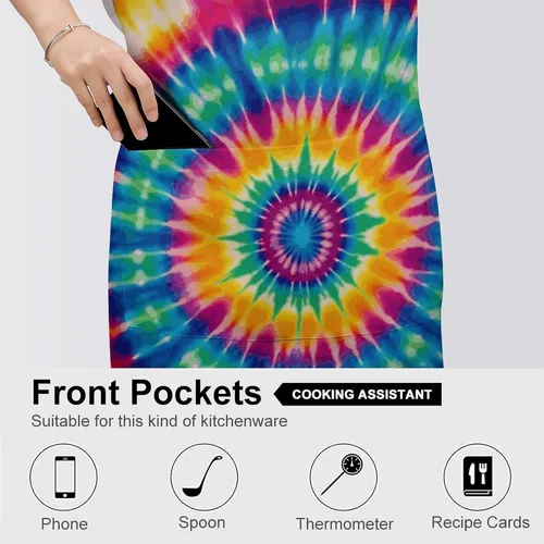 Vista 5 de MUSM Tie Dye Pattern Apron，Classic Vintage Funny with Pockets Aprons,Adjustable Bib Waterdrop Resistant for Kitchen Cooking Restaurant BBQ Painting
