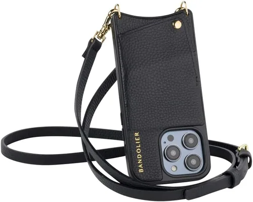 Vista 6 de Bandolier Emma Crossbody - Funda para teléfono y cartera, de piel negra con detalles dorados, plateados o peltre, compatible con iPhone
