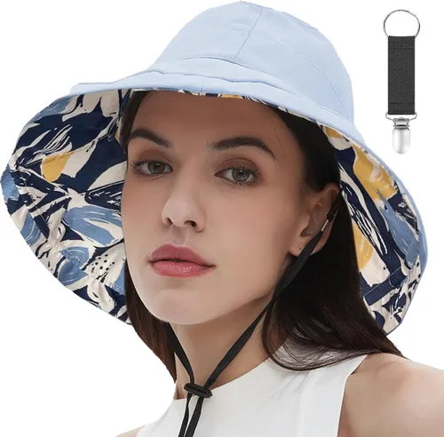 Vista 15 de vidsel Sombreros de sol para mujer, de ala ancha, reversible, de algodón, plegable, de verano, con clip para sombrero, protección UV Beige