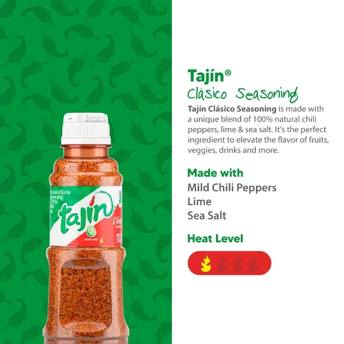 Vista 4 de Tajin Clásico - Auténtica mezcla de especias de chile mexicano y lima para frutas, aperitivos, tacos y cócteles, potenciador de sabor picante, 5