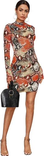 Vista 3 de SweatyRocks Vestido de club de manga larga con estampado de leopardo para mujer, mini vestidos ajustados