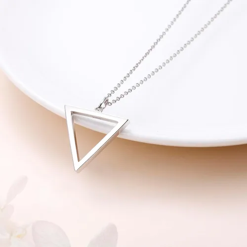 Vista 4 de DAOCHONG Collar de plata de ley 925 con formas geométricas, triángulorectángulocírculo, collar con colgante para mujer