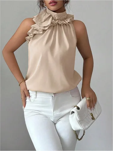 Vista 6 de SOLY HUX Blusa elegante con cuello halter para mujer Albaricoque puro