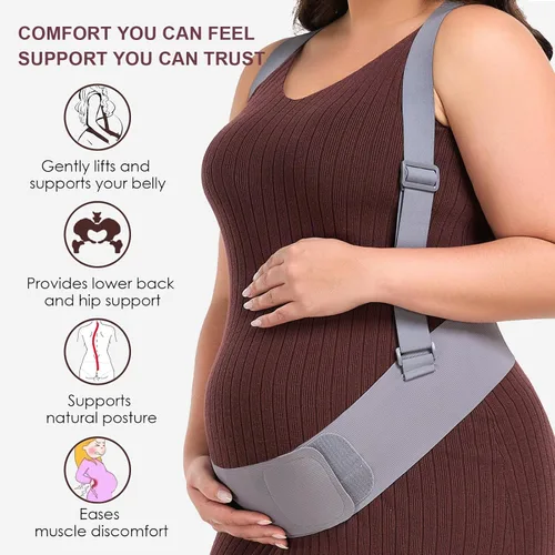 Vista 4 de Bandas para el vientre para mujeres embarazadas, banda para el vientre con correas de soporte ajustables, cinturón de maternidad para espalda