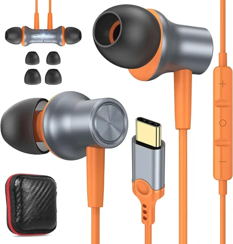Vista 9 de Auriculares USB C para iPhone 17 Air 16 15 Pro Max Plus/iPad, auriculares tipo C con aislamiento de ruido con micrófono, cable magnético estéreo