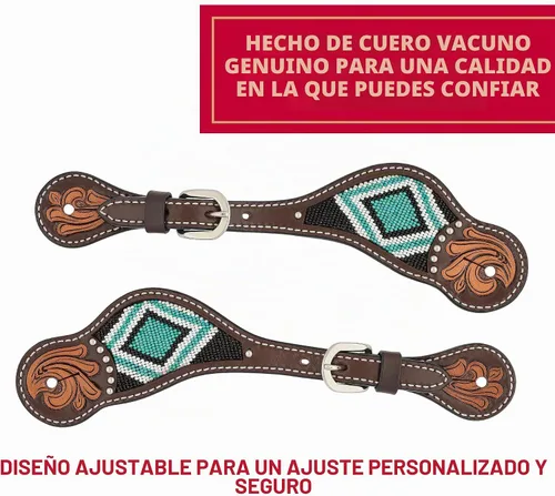 Vista 3 de Weaver Equino Turquesa Cruz Turquesa Rebordeado Señoras Espolón Correas Aceite Oscuro 45-0426