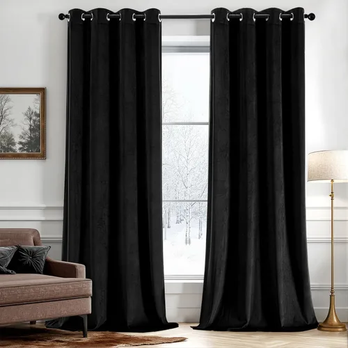 Vista 22 de ANRODUO Cortinas de terciopelo beige de 45 pulgadas de largo, opacas con aislamiento térmico insonorizado, cortinas de privacidad para oscurecer