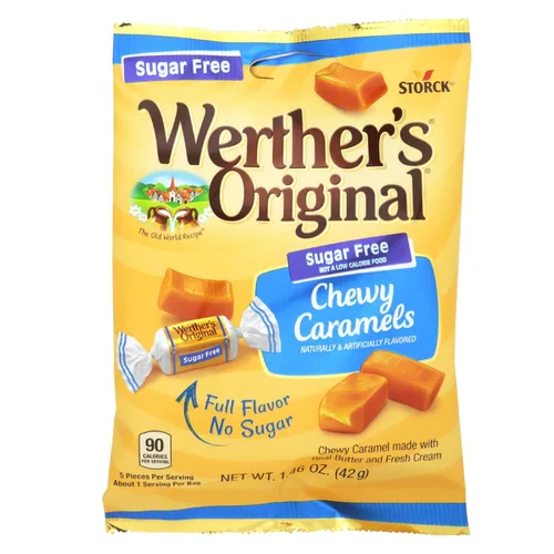 Vista 6 de Werther's Caramelos masticables sin azúcar, piezas envueltas individualmente, golosinas de relleno de caramelos, 1.46 onzas (paquete de 4)