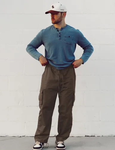 Vista 5 de COOFANDY Pantalones cargo casuales para hombre, pantalones deportivos de algodón con cordón