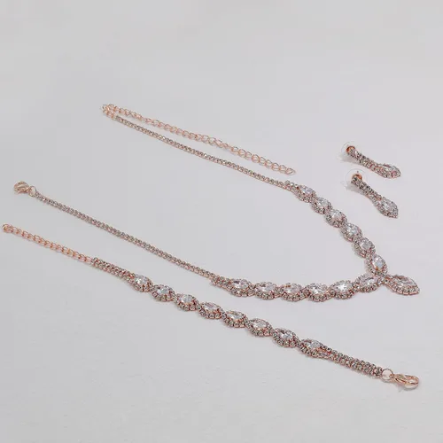 Vista 8 de Juego de collar y aretes de diamantes de imitación de circonita cúbica para Navidad, novia, dama de honor, boda, fiesta de noche, graduación