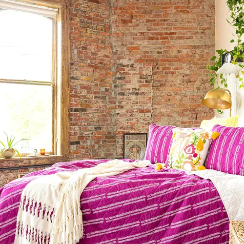 Vista 2 de Refinery29 Colección de ropa de cama de rayas de karité Juego de edredón lujoso de 100% algodón de alta calidad, ultra suave, ligero y cómodo
