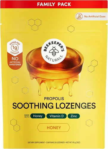 Vista 10 de Beekeeper's Naturals Pastillas Calmantes de Miel y Saúco para la Tos Apoyo Inmunológico con Vitamina D, Zinc y Propóleo Pastillas Calmantes