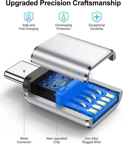 Vista 2 de Adaptador USB A a USB-C, paquete de 2 adaptadores USB C a USB A de transferencia de datos de 5 Gbps, macho tipo C a USB 3.0 hembra de carga rápida