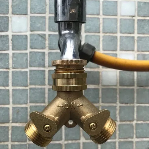 Vista 5 de Válvula de cierre de latón de 2 vías tipo Y de 3/4 pulgadas con anillo de goma para manguera de jardín, conector de tubería de agua