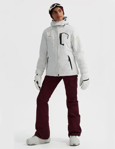 Vista 5 de GEMYSE Chaqueta impermeable de esquí de montaña para mujer, chaqueta de lluvia resistente al viento