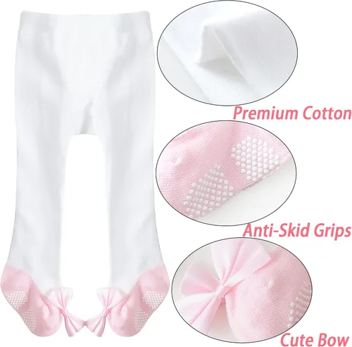 Vista 6 de Mini angel Mallas de bebé antideslizantes para niña, mallas lisascon aspecto de zapato, mallas sin costuras, mallas de algodón cálidas
