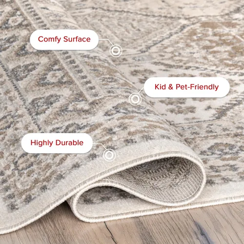 Vista 7 de nuLOOM Alfombra de Área Becca Tradicional con Diseño de Azulejos 2x3, Beige, Diseño Transicional Desvanecido, Resistente a las Manchas, Para