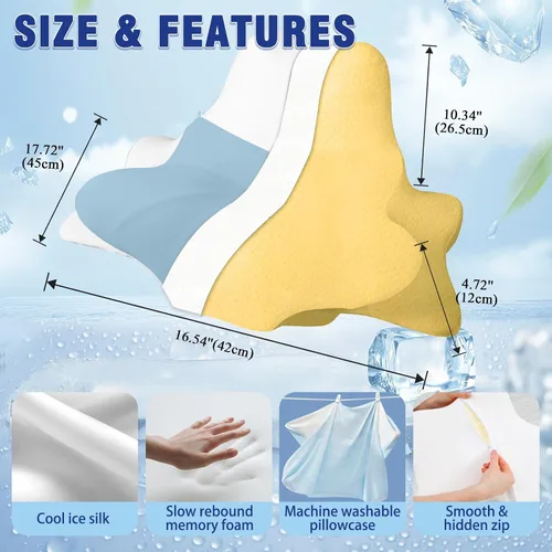 Vista 4 de Almohada de cuello de espuma viscoelástica para dolor de cuello y hombros, almohada ergonómica para dormir boca abajo, almohada de apoyo cervical