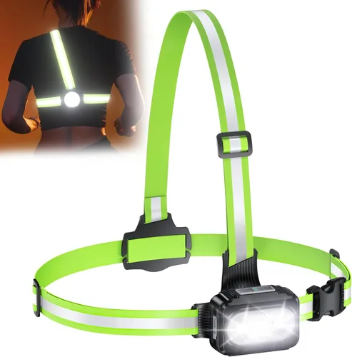 Vista 9 de Viccux 500LM Luces de correr de alta visibilidad para corredores, haz ajustable de 45° y chaleco reflectante de 360°, luz de chaleco para correr