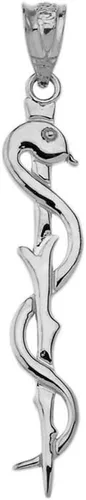 Vista 2 de Collar con colgante de símbolo de medicina de Asclepio de plata de ley fina
