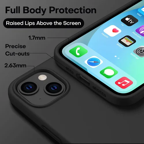 Vista 6 de CellEver Funda de silicona resistente para iPhone 13, protección militar contra caídas, protección elevada de pantalla y cámara, interior sin Negro