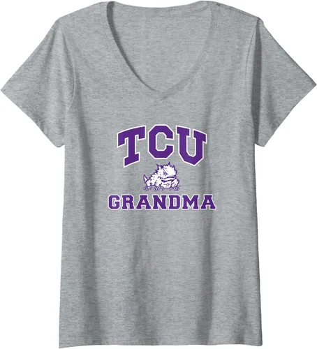 Vista 4 de TCU Horned Frogs Grandma - Camiseta con cuello en V para mujer, Negro