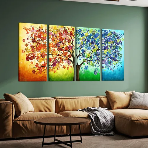 Vista 2 de KREATIVE ARTS 4 estaciones colorido árbol de la suerte pintura lienzo arte de la pared pinturas al óleo contemporáneas abstractas impresiones giclée