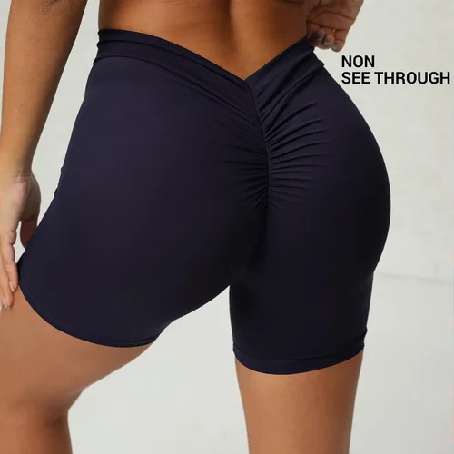 Vista 5 de Abodhu Pantalones cortos de entrenamiento con espalda en V, leggings de gimnasio para mujer, cómodos levantamiento de glúteos, cintura en V, diseño