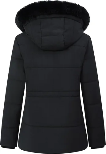 Vista 3 de MOERDENG Abrigo de plumas de invierno cálido para mujer, chaqueta de plumón con forro polar grueso, capucha desmontable de piel sintética, parka