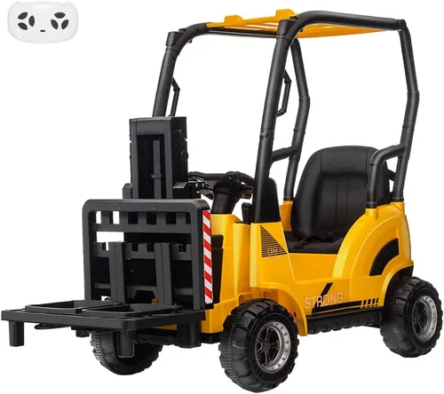 Vista 8 de Carretilla elevadora de 12 V para niños, coche eléctrico de construcción con control remoto, horquilla y palet elevable, 2 velocidades, música, USB