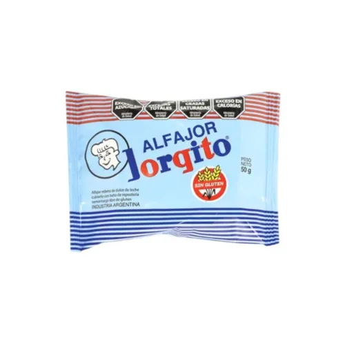 Vista 5 de Paquete de 6 Jorgito Alfajor sin gluten relleno de Dulce de Leche y revestimiento de chocolate, 50 g / 1.76 oz cada uno