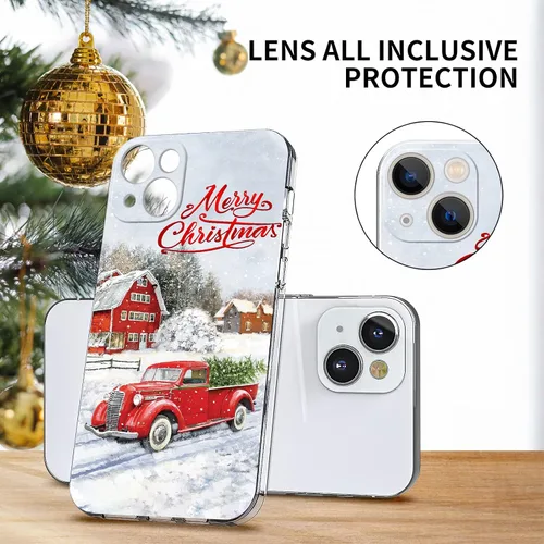 Vista 6 de Newseego Funda de Navidad para iPhone 13, Serie Linda a Prueba de Golpes Anti-Amarillo PC Duro + Parachoques TPU Cubierta Protectora para Mujeres